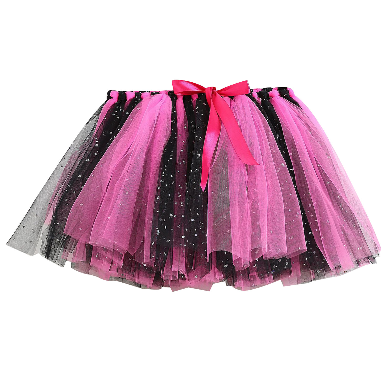 Odeerbi Kids Girls Layered Tutu Skirt Tulle Dance Skirts Toddler Baby Cute Multicolour Net Yarn Princess Skirt Multi-color Bow Skirt Hot Pink 6-8 Years